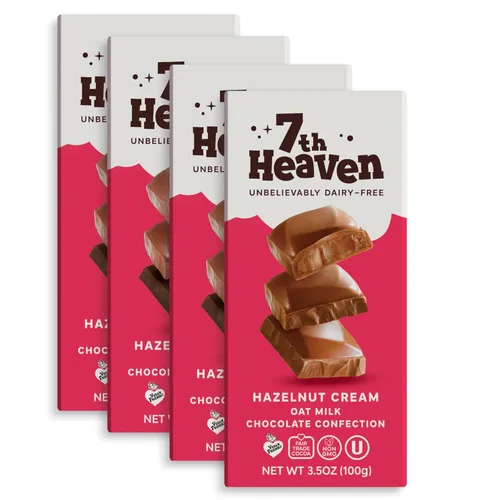 7th Heaven, Barras veganas de chocolate con leche de avena: crema de avellana (3.5 oz - paquete de 4), chocolate saludable, regalo perfecto de San