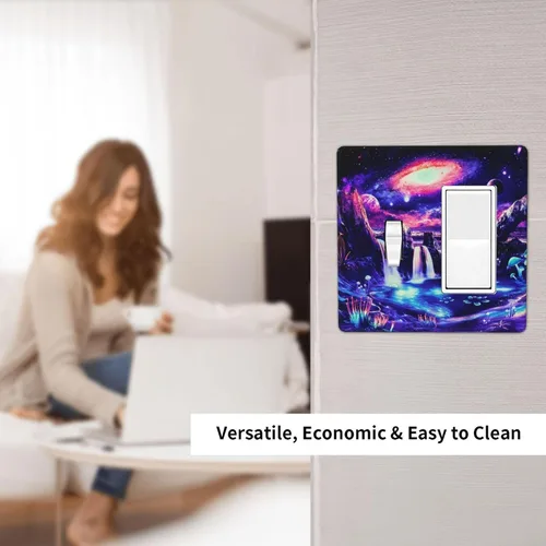 Miniatura 415 de Cubiertas de placa de pared de 3 gang con interruptor de luz de triple palanca, en negro y dorado con esplendor de oro rosa, estampado floral