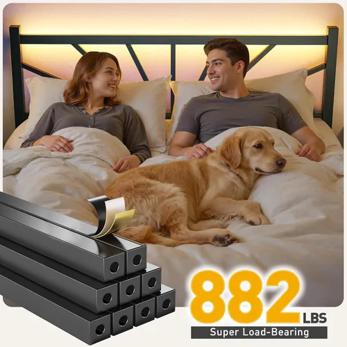 Miniatura 8 de Homkdom Estructuras de Cama Individual de Metal con Luces LED, Estructuras de Cama Individual con Cabecero, Base de Colchón de Servicio Pesado