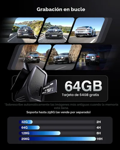 Miniatura 5 de Cámara de tablero frontal y trasera, cámara de tablero de grabación 4K+2K para automóviles, visión nocturna con WDR, gran angular de 170°, WiFi dual