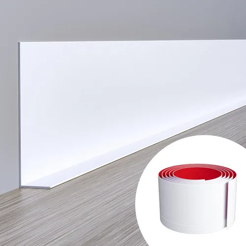 Duzzy Moldura Flexible para Zócalo, 5 Pulgadas (Ancho) x 20 Pies (Largo) Moldura de Pared de Goma Despegar y Pegar, Base de Pared de Vinilo Blanco