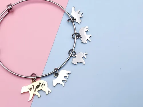 Miniatura 4 de Mama Bear Charms Bracelets with 1 2 3 4 Cubs for Women
