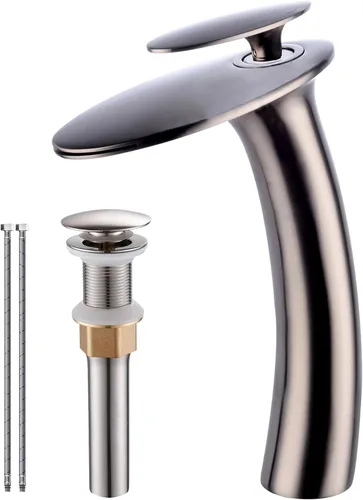 Miniatura 8 de Grifo de lavabo de baño de cascada de oro cepillado con montaje de drenaje desplegable, grifo de tocador de latón de un solo agujero, grifo