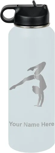 Miniatura 15 de LaserGram Botella de agua personalizada, soporte de mano de gimnasta, acero inoxidable de doble pared aislada al vacío con popote superior, regalo
