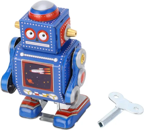 Wind up - Robot vintage, retro clásico mecánico, juguete de robot de relojería, decorativo, coleccionable, interesante, juguete de hierro para Azul