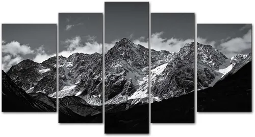 Lienzo decorativo para pared, diseño de montaña en blanco y negro, paisaje de montaña, 5 piezas, impresiones sobre lienzo, arte moderno con marco