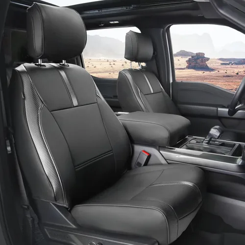 Fundas de asiento para Ford F150, fibra de carbono de ajuste personalizado, accesorios de camiones de cuero XL/XLT 2015-2026