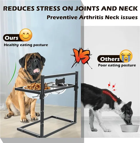Miniatura 3 de SHAINFUN Comedero Elevado para Perros para Razas Grandes, Soporte de Cuenco para Perros Ajustable en Altura con Cuencos de Acero Inoxidable de 3000ML