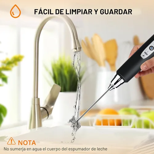 Miniatura 7 de YUSWKO - Espumador de leche recargable USB de mano con 3 cabezas, mini mezclador de bebidas con 3 velocidades para latte, cappuccino, chocolate Negro