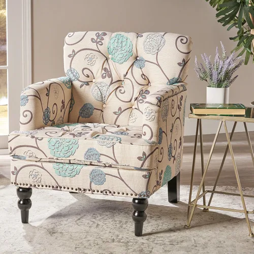 Miniatura 2 de Christopher Knight Home Harrison - Silla de club copetuda de tela, color blanco y azul