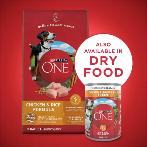 Miniatura 10 de Purina ONE Alimento Natural para Perros con Alto Contenido de Proteínas, Cortes Tiernos en Salsa de Pollo y Arroz Integral Entrée - 13 Onzas