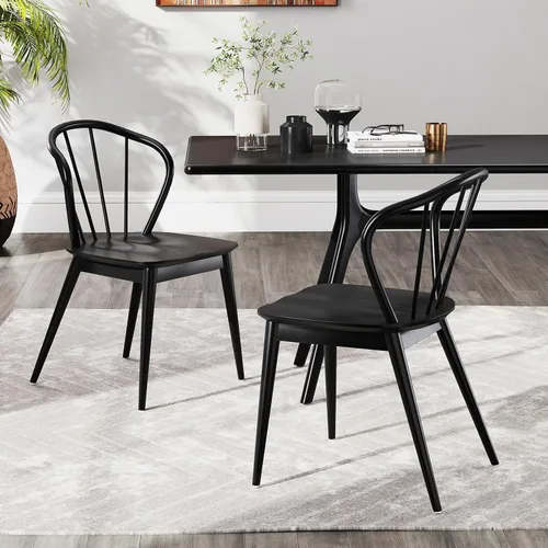 Miniatura 2 de Giantex Juego de 2 sillas de comedor de madera, sillas de cocina Windsor negras con respaldo alto de husillo y patas de madera de goma, asiento