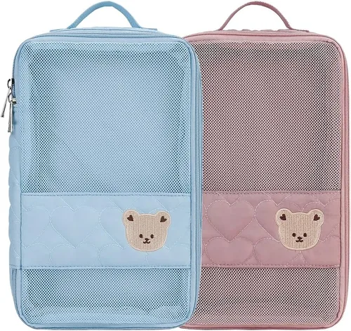 Bolsas Organizadoras para Pañales de Bebé - Pack de 2 Bolsas Colgantes Impermeables con Diseño de Oso Lindo en Malla, Bolsas Reutilizables, Lavables