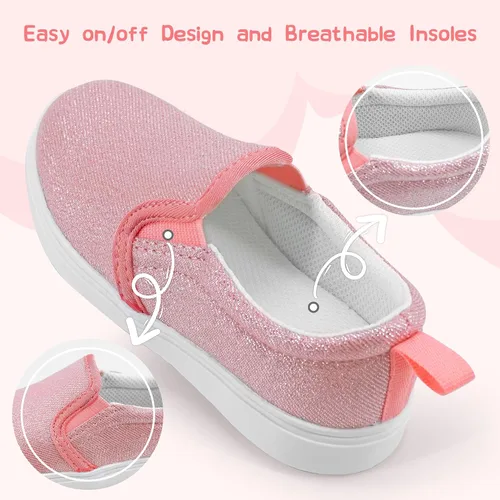 Miniatura 4 de Zapatos deportivos de lona sin cordones para niños y niñas pequeños para caminar, mocasines casuales de tenis para niños pequeños