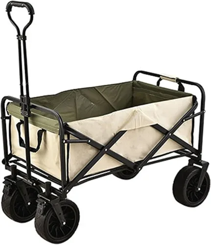 Bgarden Carts,Beige Collapsible Wagon,Sports Outdoor Utility Wagon Folding Garden Wagon Sports Steel Frame Foldable Yard Car Camping Cart with Side