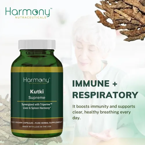 Miniatura 11 de Kutki Supreme - Medicina ayurvédica Harmony Nutraceuticals para una piel sana, sistemas inmunológicos y respiratorios - 120 cápsulas orgánicas
