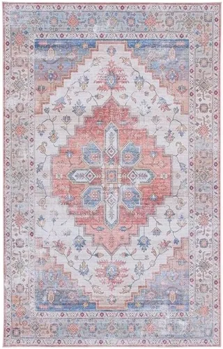 SAFAVIEH Alfombra lavable Tucson Collection - 2 pies 6 pulgadas x 4 pies, beige y azul, antideslizante, ideal para zonas de alto tráfico en entrada,