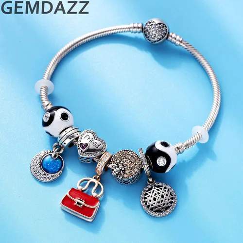 Miniatura 3 de Juego de dijes redondos para pulseras de bricolaje, dije de Yin Yang Taichi y dijes de gato de pareja en plata de ley 925, regalo para novianovio
