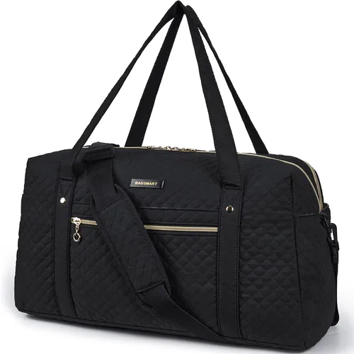 BAGSMART - Bolsa de lona de viaje para mujer bolsa de mano grande con compartimento para laptop bolsa de zapatos Negro Bolsa de viaje