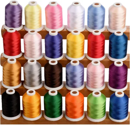 Simthread Bobina de 1100 yardas 24 colores surtidos Trilobal poliéster bordado máquina hilo para diseños especiales en la mayoría de máquinas de