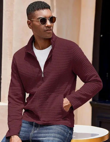 Miniatura 2 de COOFANDY Chaqueta Varsity Ligera para Hombre Chaquetas Bomber Casuales Sudaderas Waffle con Cremallera y Bolsillo