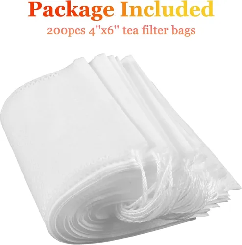 Miniatura 5 de Yzurbu 200 bolsas de filtro de té de 4 x 6 pulgadas para té de hojas sueltas, bolsas de té con cordón para té caliente, té helado y preparación fría