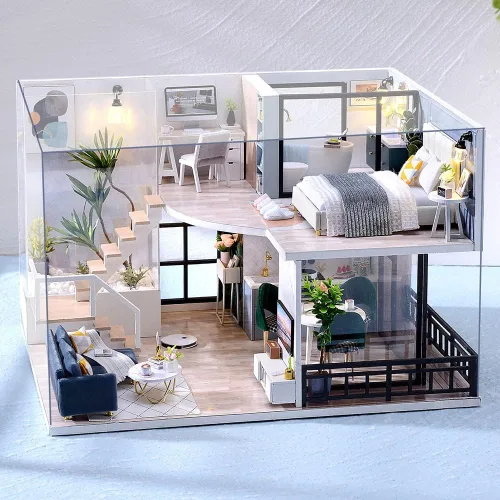 Miniatura 11 de Lannso - Kit de casa de muñecas en miniatura de bricolaje, kit de casa de muñecas con cubierta a prueba de polvo, casa mágica, mini juguetes de casa