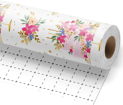 Miniatura 8 de BIOBROWN Rollo de papel de regalo reversible para baby shower, 17 pulgadas x 33 pies (47 pies cuadrados total) - Lazos rosas y diseño de diamante