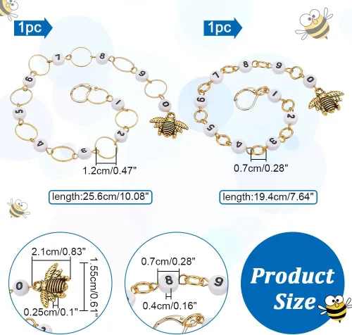 Miniatura 2 de NBEADS 2 Piezas 2 Estilos Cadenas Contador de Filas con Dijes de Abejas, Marcadores de Puntos con Números 0~9 Cuentas Acrílicas Dijes Marcadores