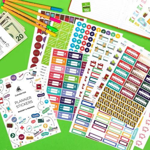 Miniatura 4 de Stickers de presupuesto de Clever Fox - Juego de 18 hojas con más de 1030 stickers únicos para tu planificador mensual, semanal y diario