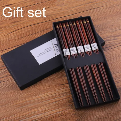 Miniatura 7 de GLAMFIELDS Palillos reutilizables japoneses de madera natural estilo clásico 5 pares Palillos ligeros tallados a mano seguros 22.5cm/8.8 pulgadas