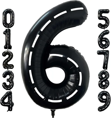Globo negro número 6 de 40 pulgadas, tamaño grande, globos de helio de Mylar para niños, 6º auto de carreras, camión monstruo, fiesta de cumpleaños,