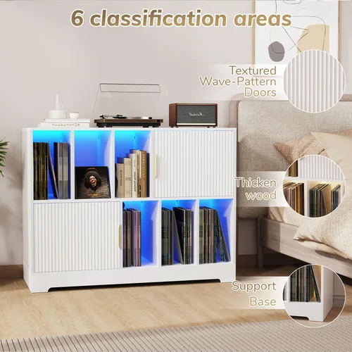 Miniatura 8 de Soporte para tocadiscos de vinilo de alta calidad, soporte para tocadiscos con estantes ajustables, capacidad para más de 250 álbumes, diseño