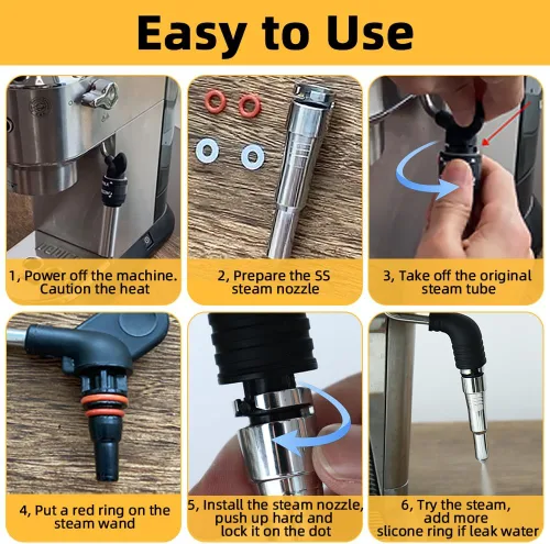 Miniatura 4 de Tubo de vapor de repuesto compatible con la máquina de café Delonghi Dedica EC685 ECO310 ECO311 EC9335 ECP35.31 ECAM22.110 ECP3420 boquilla de acero