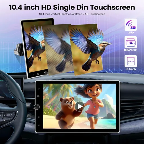 Miniatura 2 de 2+64G Android Single DIN 10.4 pulgadas Rotación vertical Pantalla táctil Radio de coche con Bluetooth, CarPlay inalámbrico y Android Auto, WiFi