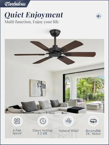 Miniatura 4 de Fanbulous Ventiladores de techo de 42 pulgadas sin luz con control remoto, ventilador de techo moderno sin luz, acabado doble, 6 cuchillas, motor CC