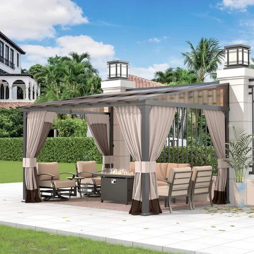 Miniatura 2 de Gotland Gazebo de 10 pies x 12 pies inclinado a la glorieta, gazebo 3 en 1 para exteriores con techo inclinado, kiosco montado en la pared