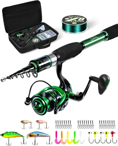 Miniatura 7 de Ghosthorn Fishing Rod and Reel Combo Graphite Telescoping Fishing Pole Portable Travel Kit with Carrier Bag for Freshwater Saltwater Paquete de 2