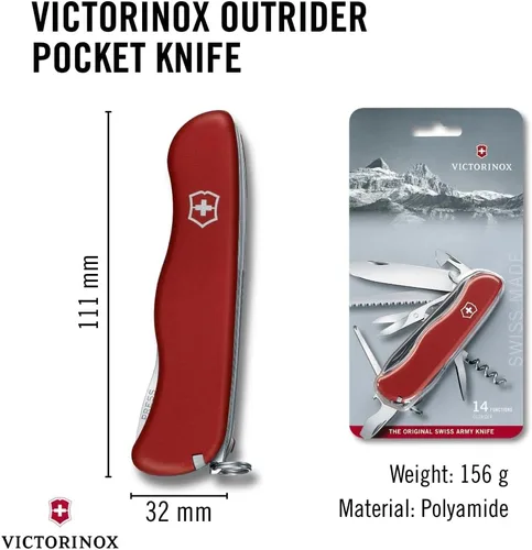 Miniatura 3 de Victorinox Outrider - Cuchillo suizo del ejército, cuchillo de bolsillo de 14 funciones fabricado en Suiza con cuchillo grande, sacacorchos, tijeras