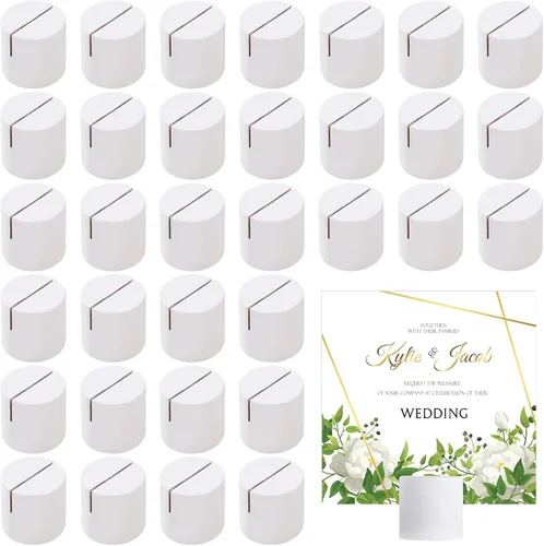 Miniatura 8 de Affrolling 12 soportes dorados para tarjetas de lugar, de madera, para números, mini soporte de mesa cilíndrica a granel para tarjetas