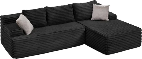 Miniatura 9 de Seccional modular: asiento de nube en forma de L con espuma viscoelástica, muebles de sala de estar convertibles de 3 asientos, diván de gran Negro