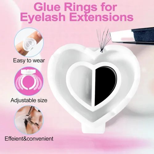 Miniatura 4 de NXJ INFILILA Anillos de pegamento para extensiones de pestañas, 100 anillos desechables para pestañas con forma de corazón encantador, tazas
