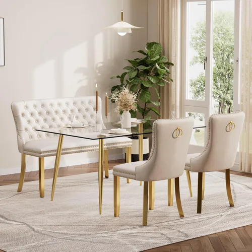 Miniatura 80 de Baysitone Juego de mesa de comedor de vidrio de 51 pulgadas para 4, juego de 5 piezas moderno de comedor, mesa de cocina rectangular de vidrio con 4