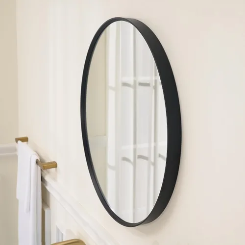 Miniatura 3 de WELLFOR Espejo redondo negro de 24 pulgadas, moderno espejo circular montado en la pared con marco de metal para entradas, baños, salas de estar