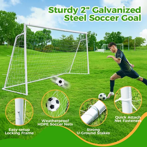 Miniatura 2 de Portería de fútbol de 12 x 6, 10 x 6.5, 8 x 6, 6 x 4 pies, portería de fútbol de metal para patio trasero, portería de fútbol para niños, jóvenes