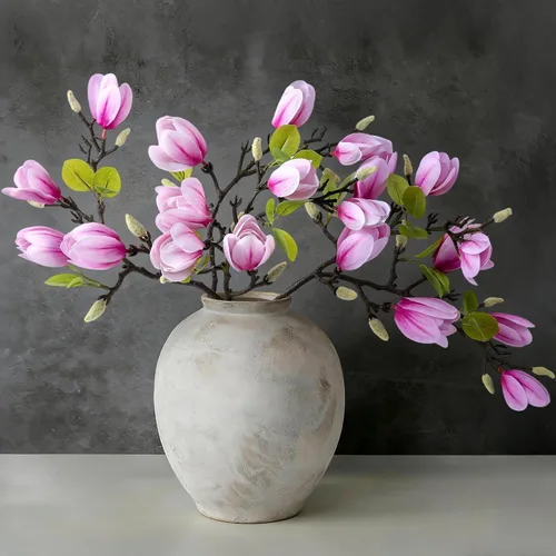 Ivydale Tallos de flores artificiales de magnolia, 5 PCS capullos de flores falsas de color rosa intenso, ramas florales de 26 pulgadas, decoración