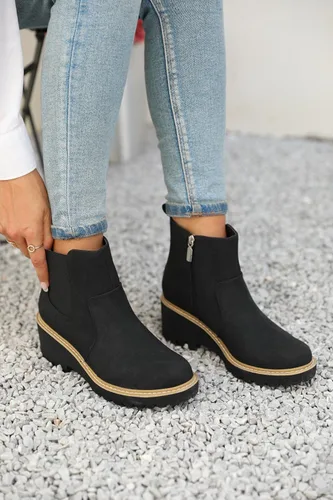 Miniatura 6 de Botines Chelsea con suela de lengüeta para mujer, sin cordones, tacón grueso de bloque medio, cremallera lateral elástica, botines de otoño e