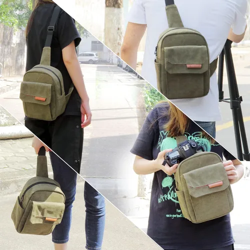 Miniatura 6 de TULLIO Bolsa para Cámara Pequeña, Bolsa Cruzada para Cámara Tipo Cartera Impermeable de Lona para Hombro Estuche Fotográfico Bolsa Bandolera