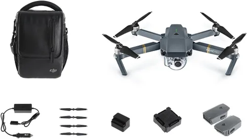 Kit de drone con mando a distancia DJI Mavic Pro Fly More Combo con hélice plegable, cuadrirrotor, 3 baterías, MicroSD de 16 GB, puerto de carga,