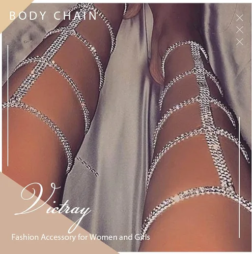 Miniatura 7 de Victray Cadena de pierna de cristal para mujer, cadenas de cuerpo con diamantes de imitación, cadena brillante para muslo, joyería corporal